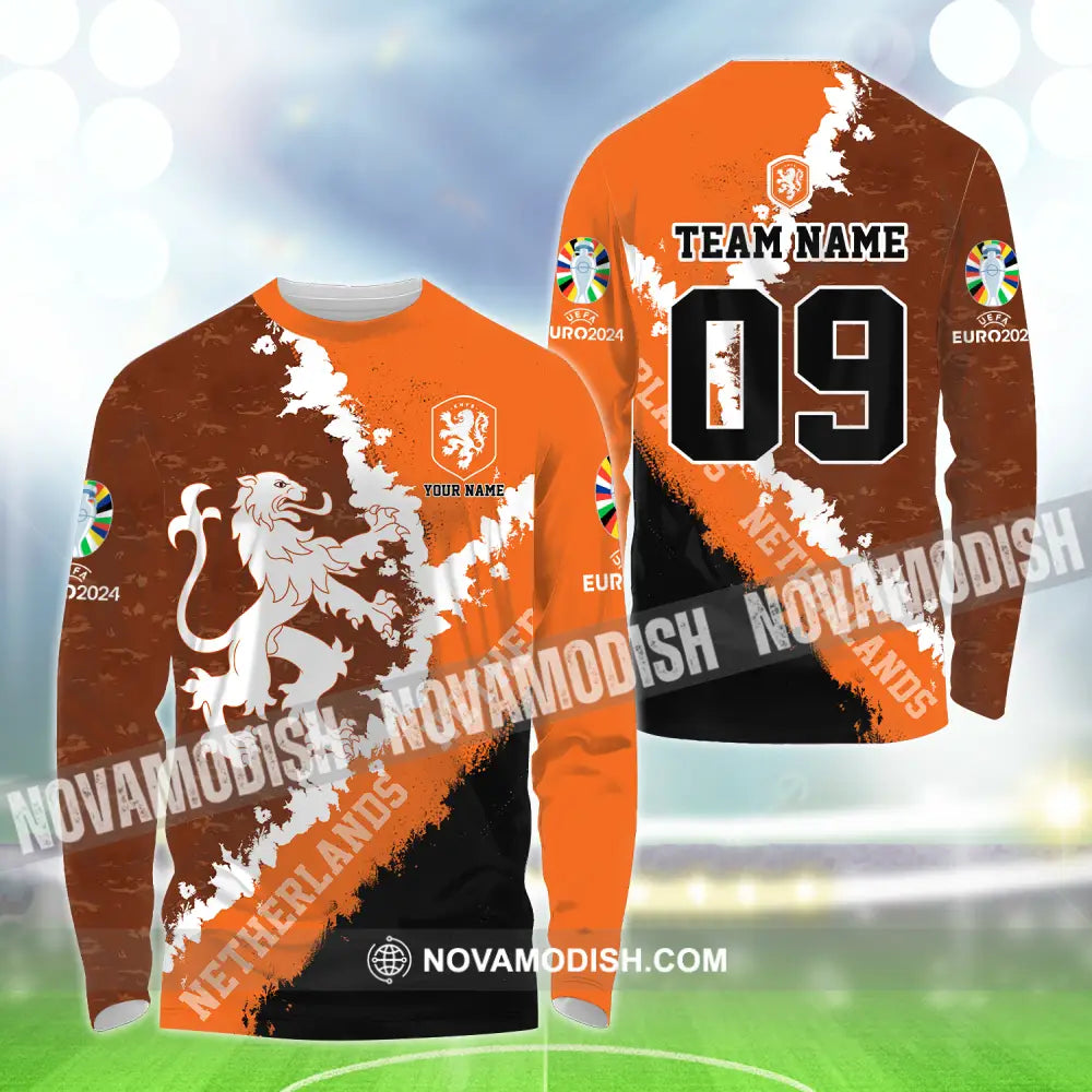 Unisex Shirt - Custom Name And Number Shirt Euro 2024 National Team Netherlands Long Sleeve Shirt / S T-shirt