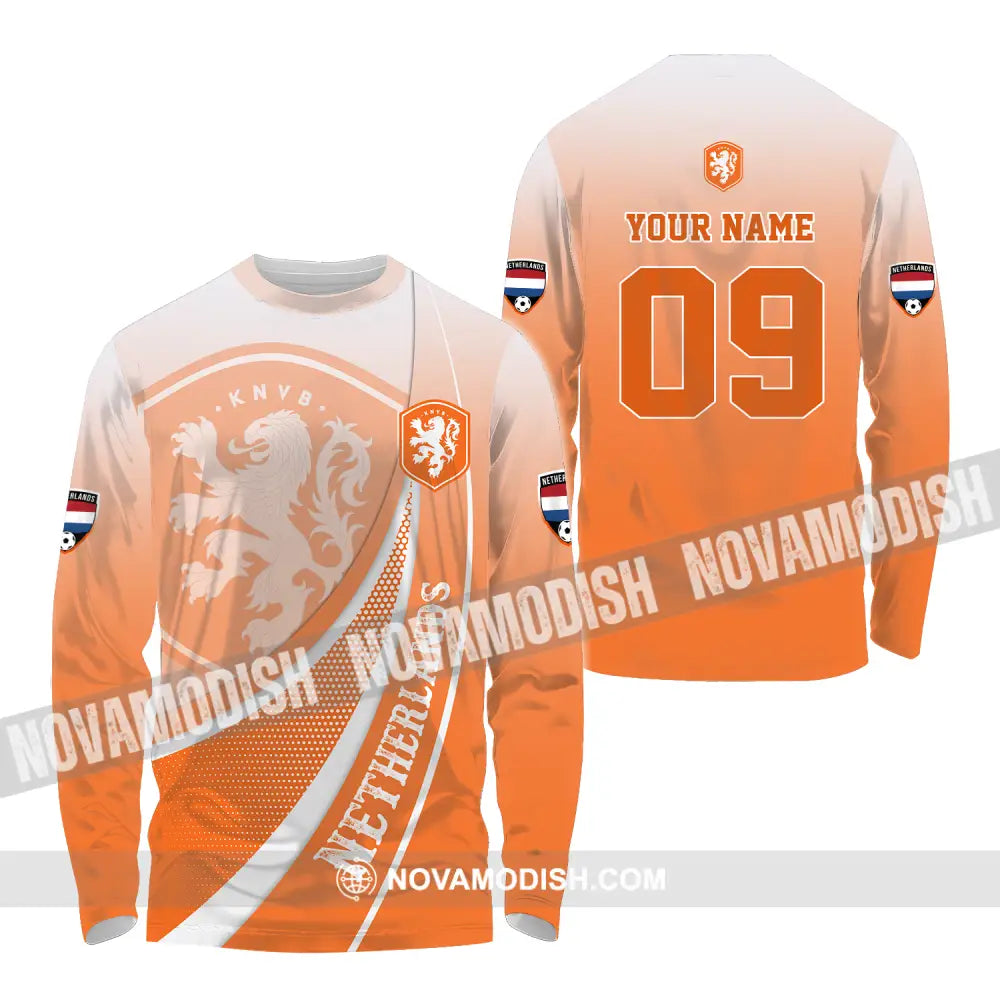 Unisex Shirt - Custom Name And Number Shirt Euro 2024 National Team Netherlands Orange Shirt Long Sleeve Shirt / S