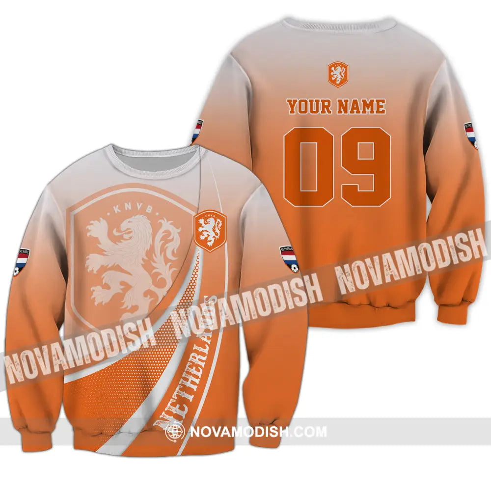 Unisex Shirt - Custom Name And Number Shirt Euro 2024 National Team Netherlands Orange Shirt Long Sleeve / S T-shirt