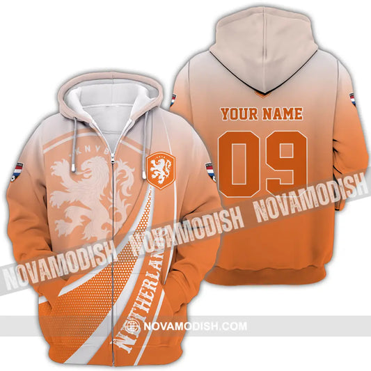 Unisex Shirt - Custom Name And Number Shirt Euro 2024 National Team Netherlands Orange Shirt Zipper Hoodie / S T-shirt