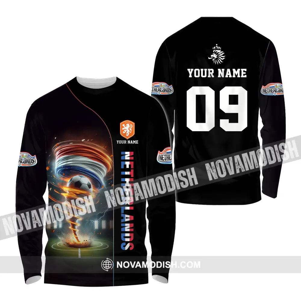 Unisex Shirt - Custom Name And Number Euro 2024 Shirt National Team Netherlands Tornado Long Sleeve Shirt / S T-shirt