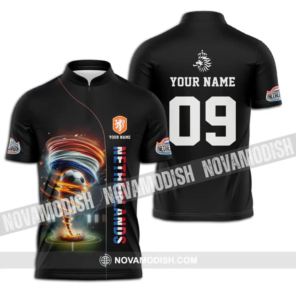 Unisex Shirt - Custom Name And Number Euro 2024 Shirt National Team Netherlands Tornado Zipper Polo Shirt / S T-shirt