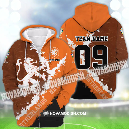 Unisex Shirt - Custom Name And Number Shirt Euro 2024 National Team Netherlands Zipper Hoodie / S T-shirt