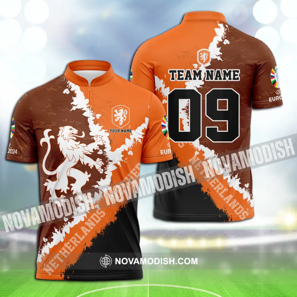 Unisex Shirt - Custom Name And Number Shirt Euro 2024 National Team Netherlands Zipper Polo Shirt / S T-shirt