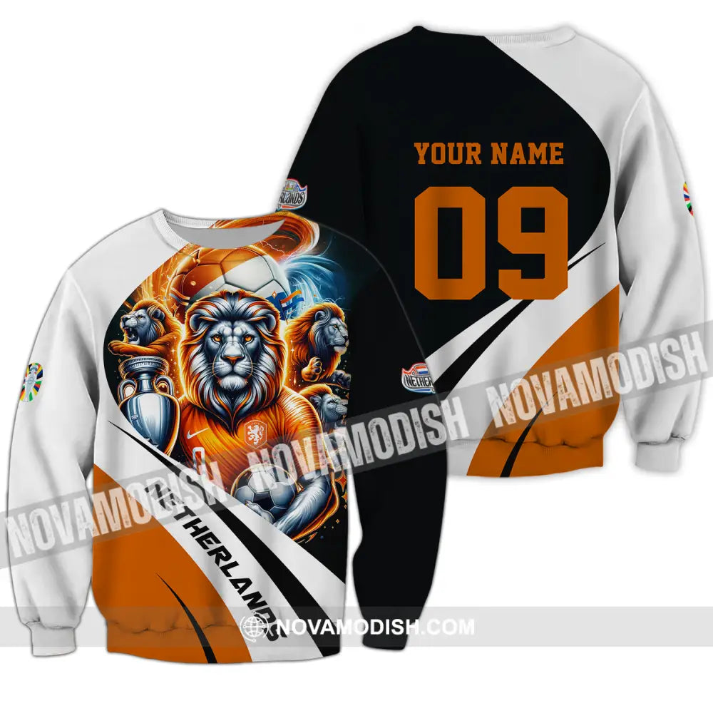 Unisex Shirt - Custom Name And Number Euro 2024 Shirt National Team Orange Lion Netherlands Long Sleeve / S T-shirt