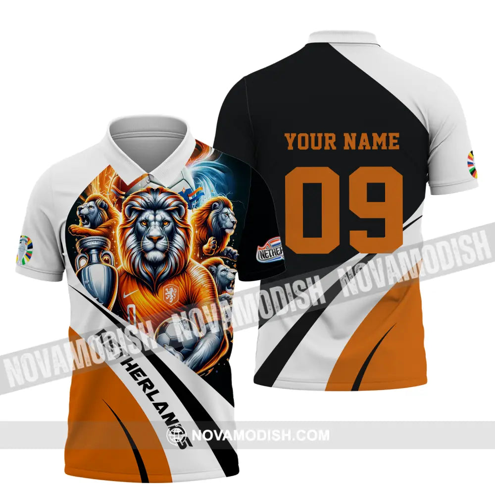 Unisex Shirt - Custom Name And Number Euro 2024 Shirt National Team Orange Lion Netherlands Polo Shirt / S T-shirt