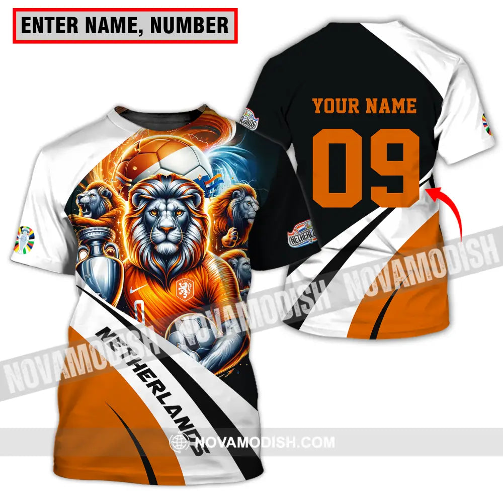 Unisex Shirt - Custom Name And Number Euro 2024 Shirt National Team Orange Lion Netherlands T-shirt