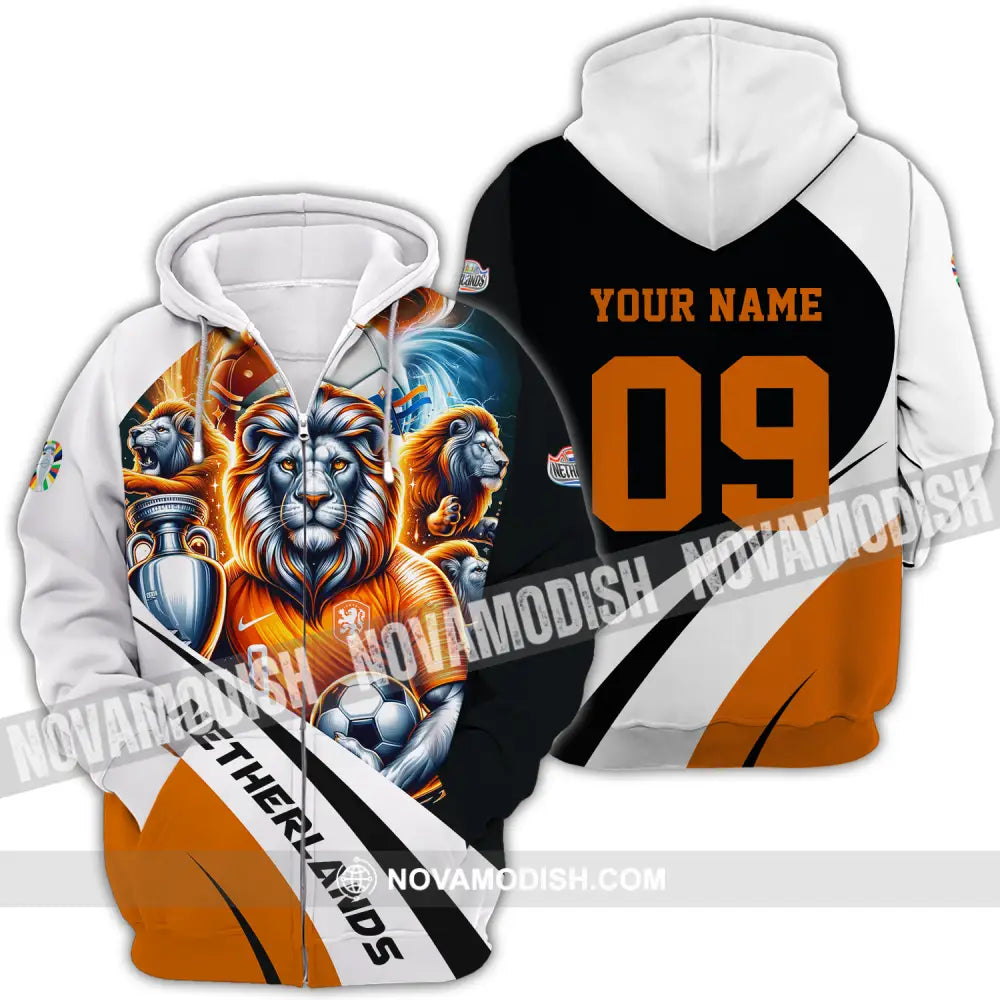 Unisex Shirt - Custom Name And Number Euro 2024 Shirt National Team Orange Lion Netherlands Zipper Hoodie / S T-shirt
