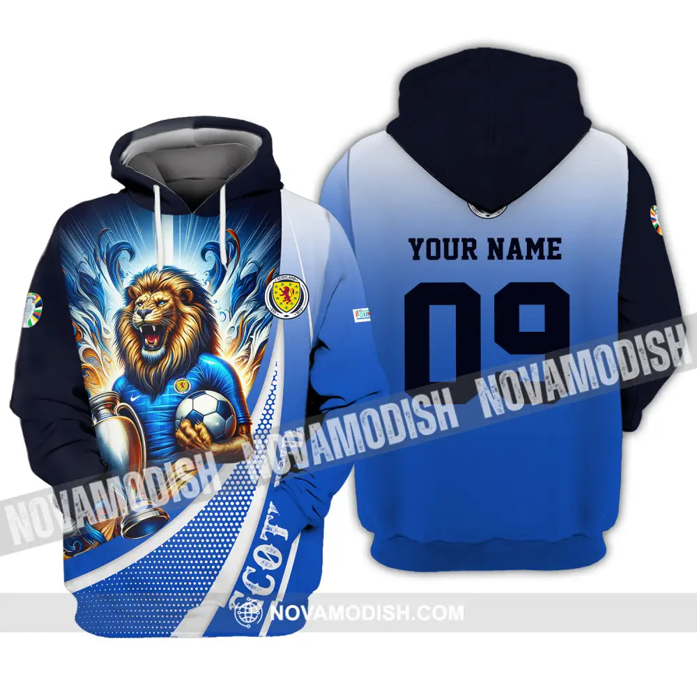 Unisex Shirt - Custom Name And Number Euro 2024 Shirt National Team Scotland Lion Holding Cup Hoodie / S T-shirt