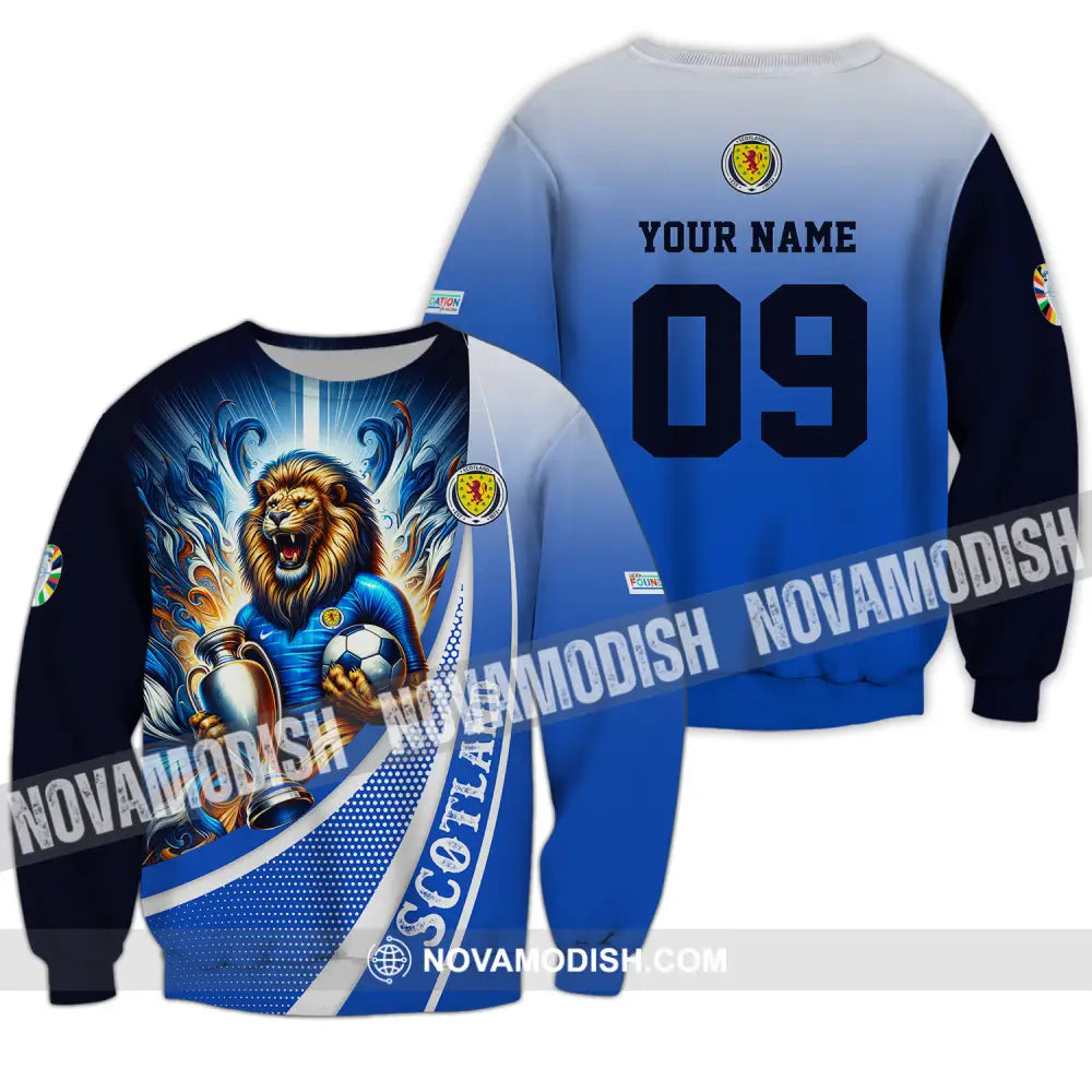 Unisex Shirt - Custom Name And Number Euro 2024 Shirt National Team Scotland Lion Holding Cup Long Sleeve / S T-shirt