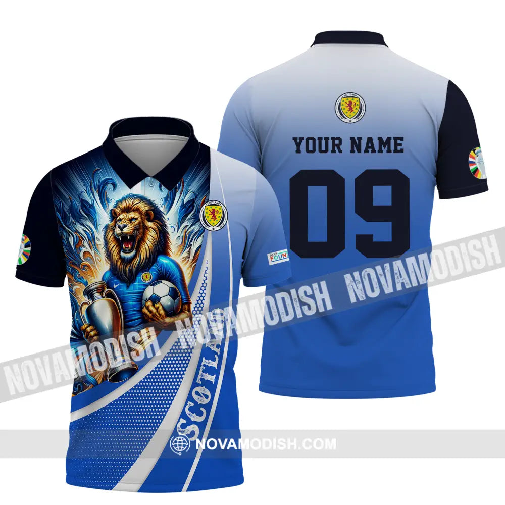 Unisex Shirt - Custom Name And Number Euro 2024 Shirt National Team Scotland Lion Holding Cup Polo Shirt / S T-shirt