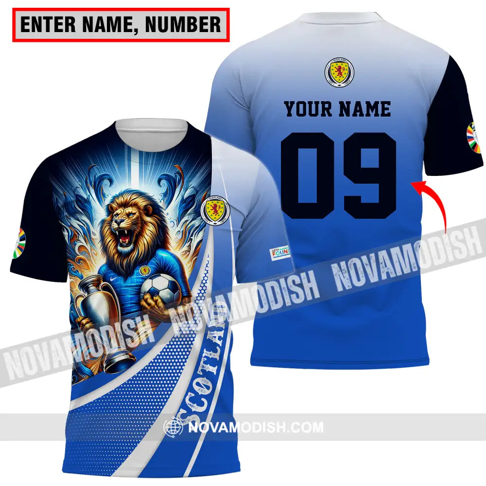 Unisex Shirt - Custom Name And Number Euro 2024 Shirt National Team Scotland Lion Holding Cup T-shirt