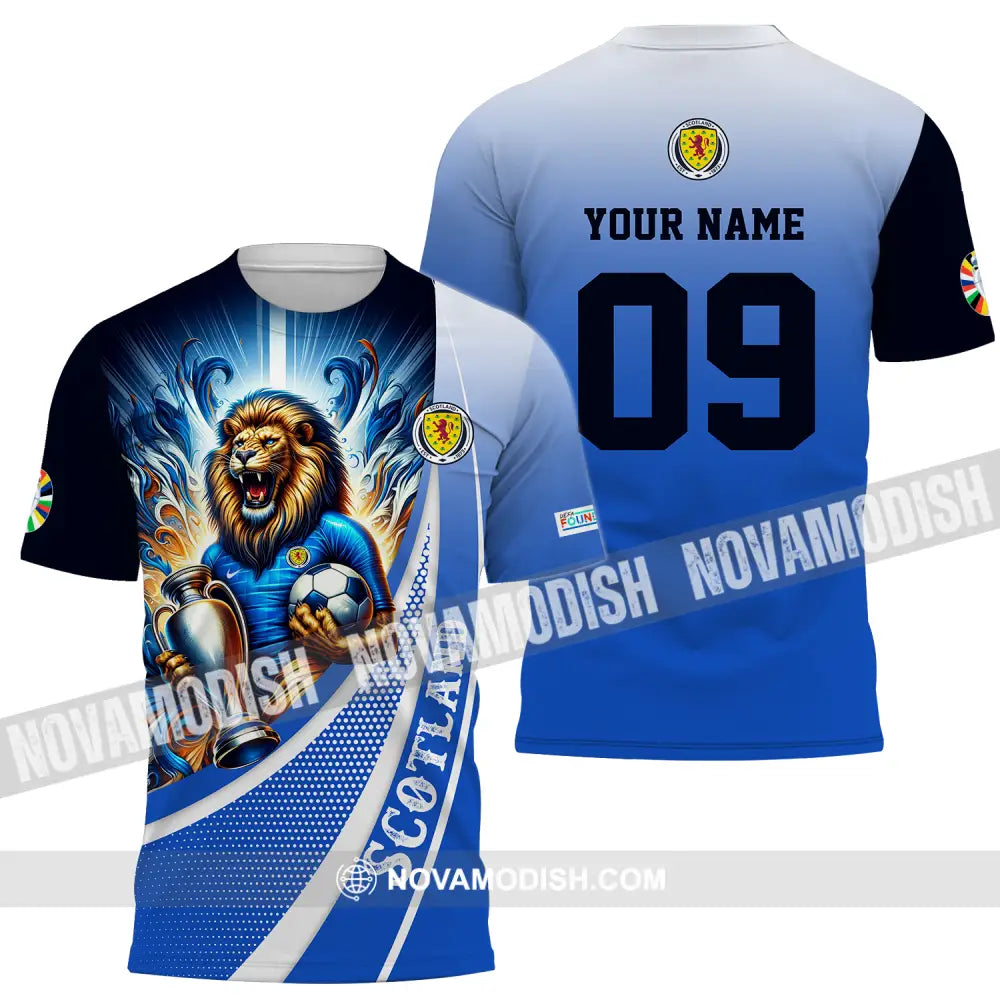 Unisex Shirt - Custom Name And Number Euro 2024 Shirt National Team Scotland Lion Holding Cup T-Shirt / S T-shirt