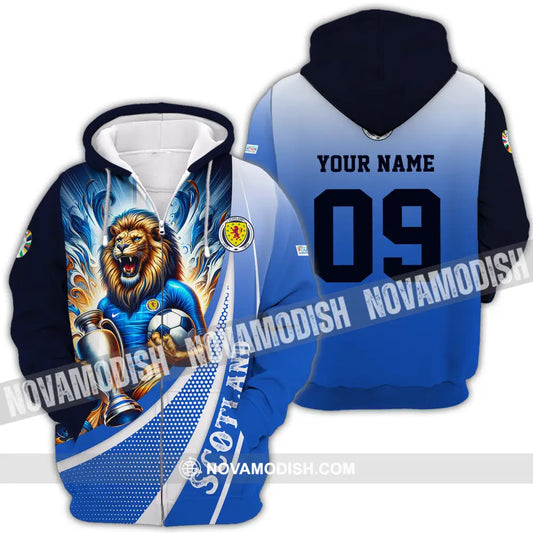 Unisex Shirt - Custom Name And Number Euro 2024 Shirt National Team Scotland Lion Holding Cup Zipper Hoodie / S T-shirt