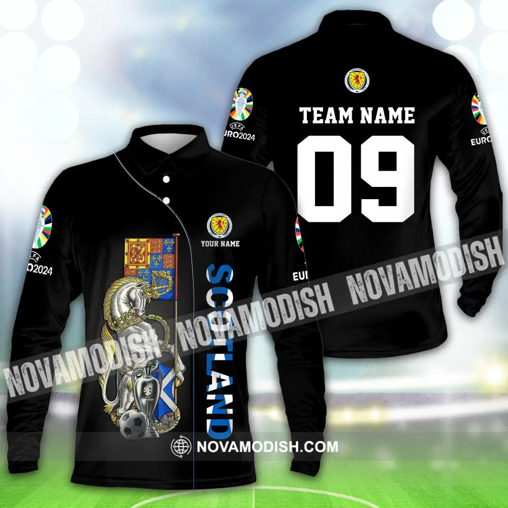 Unisex Shirt - Custom Name And Number Shirt Euro 2024 National Team Scotland Team Long Sleeve Polo / S T-shirt