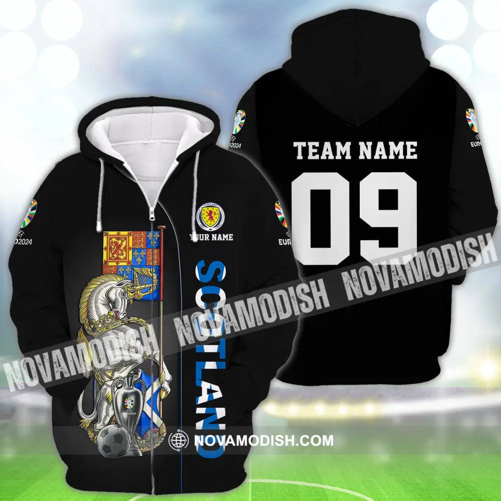 Unisex Shirt - Custom Name And Number Shirt Euro 2024 National Team Scotland Team Zipper Hoodie / S T-shirt