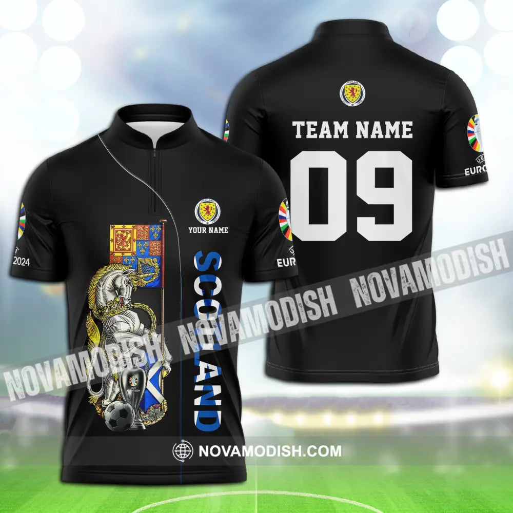 Unisex Shirt - Custom Name And Number Shirt Euro 2024 National Team Scotland Team Zipper Polo Shirt / S T-shirt