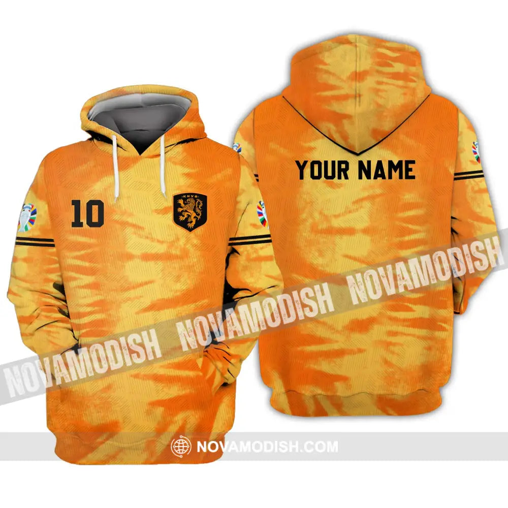 Unisex Shirt - Custom Name And Number Euro 2024 Shirt Orange Netherlands Shirt Hoodie / S T-shirt