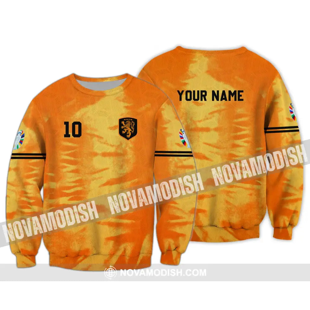 Unisex Shirt - Custom Name And Number Euro 2024 Shirt Orange Netherlands Shirt Long Sleeve / S T-shirt