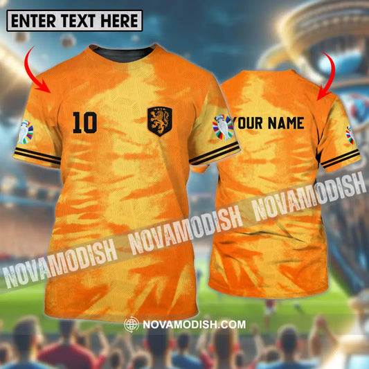 Unisex Shirt - Custom Name And Number Euro 2024 Shirt Orange Netherlands Shirt T-shirt