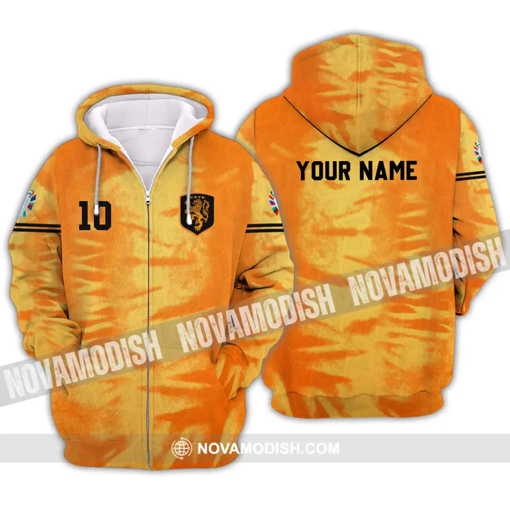Unisex Shirt - Custom Name And Number Euro 2024 Shirt Orange Netherlands Shirt Zipper Hoodie / S T-shirt