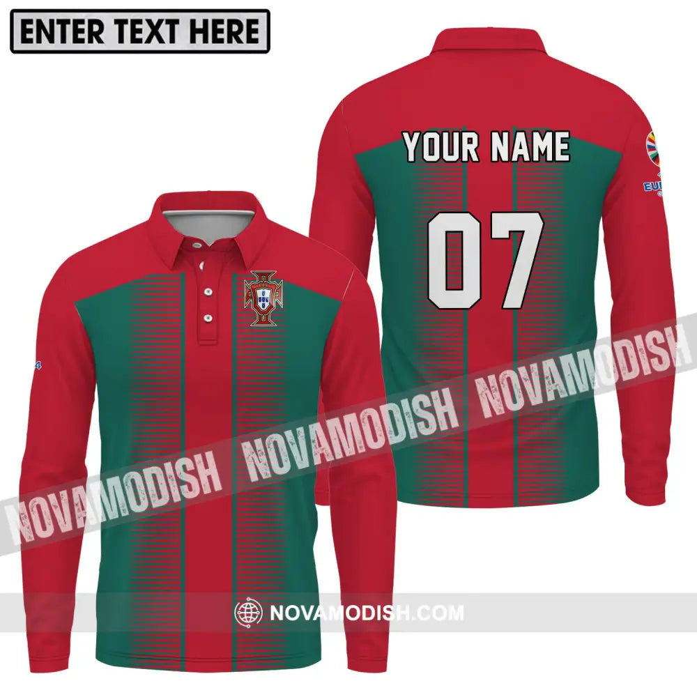 Unisex Shirt - Custom Name And Number Shirt Euro 2024 Portugal National Team Long Sleeve Polo / S T-shirt
