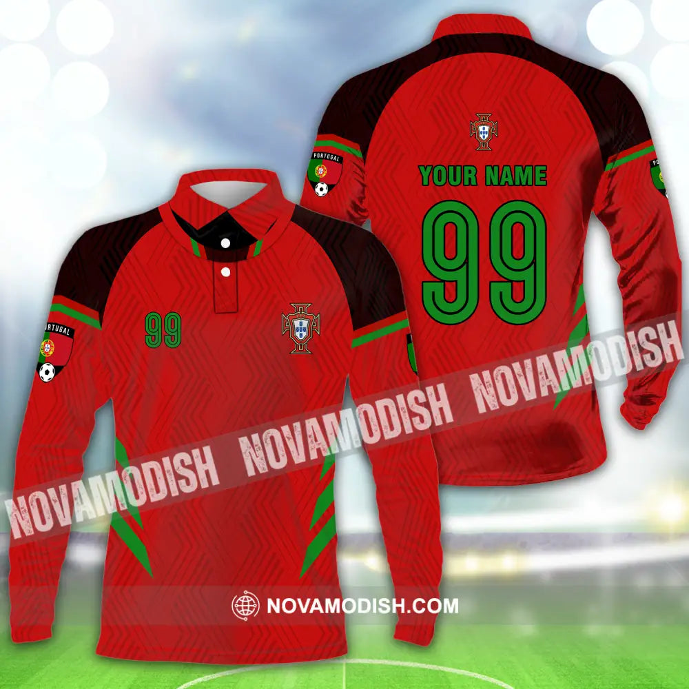 Unisex Shirt - Custom Name And Number Shirt Euro 2024 Portugal National Team Red Shirt Long Sleeve Polo / S T-shirt