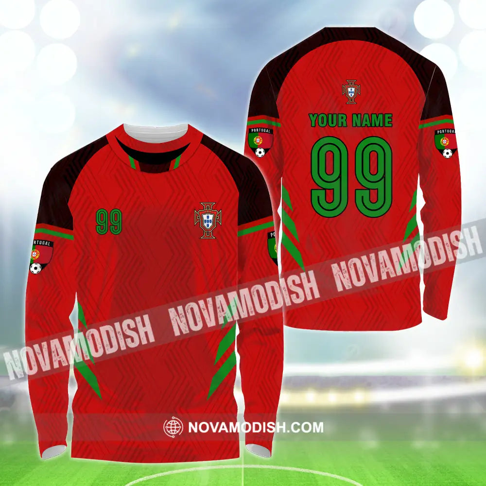 Unisex Shirt - Custom Name And Number Shirt Euro 2024 Portugal National Team Red Shirt Long Sleeve Shirt / S T-shirt