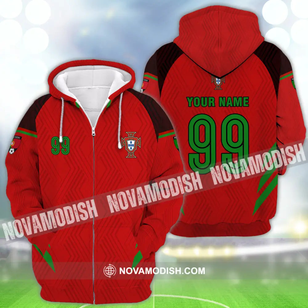 Unisex Shirt - Custom Name And Number Shirt Euro 2024 Portugal National Team Red Shirt Zipper Hoodie / S T-shirt