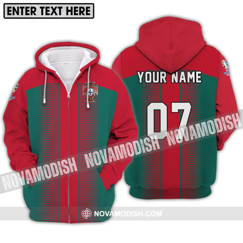 Unisex Shirt - Custom Name And Number Shirt Euro 2024 Portugal National Team Zipper Hoodie / S T-shirt