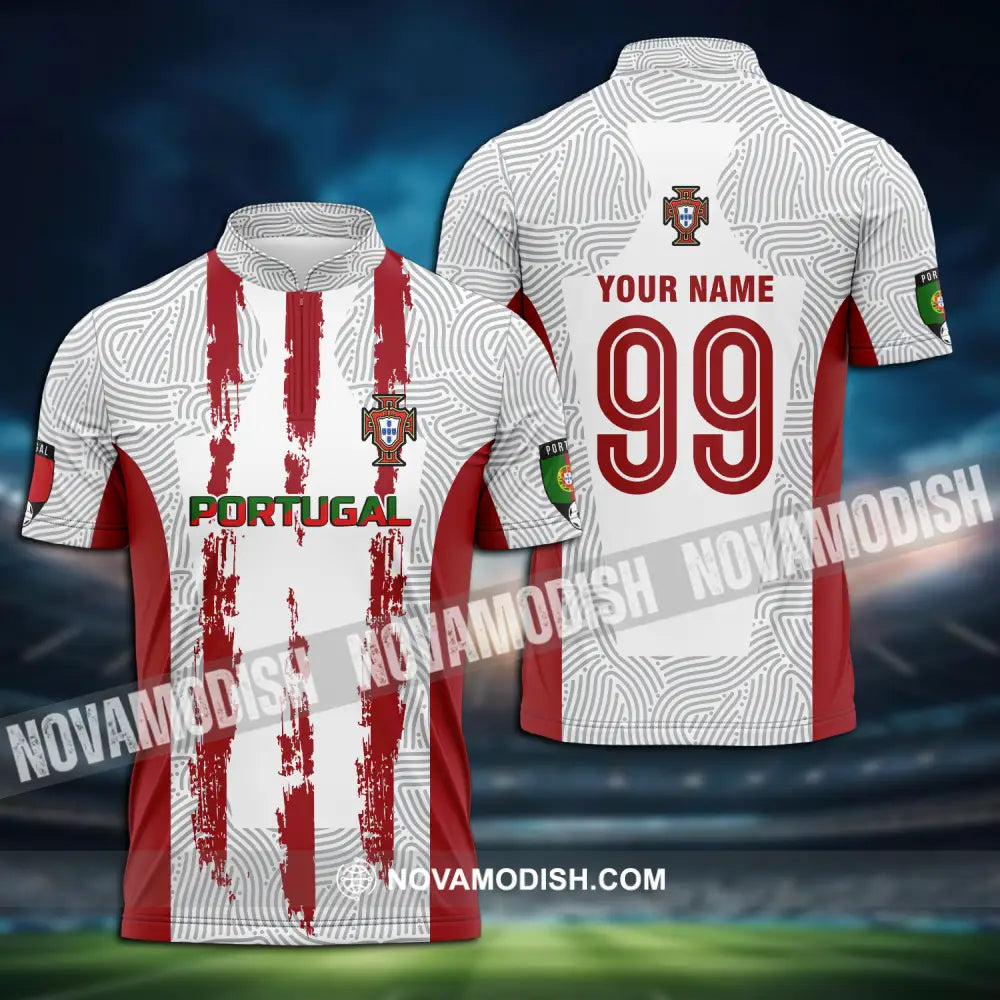 Unisex Shirt - Custom Name And Number Shirt Euro 2024 Portugal National Team Shirt Zipper Polo Shirt / S T-shirt
