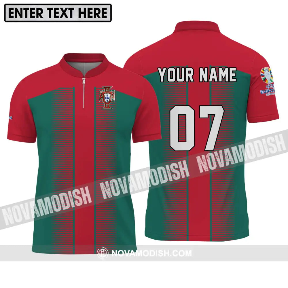 Unisex Shirt - Custom Name And Number Shirt Euro 2024 Portugal National Team Zipper Polo Shirt / S T-shirt
