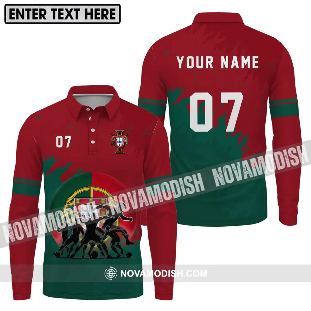 Unisex Shirt - Custom Name And Number Euro 2024 Portugal Team Shirt Long Sleeve Polo / S T-shirt