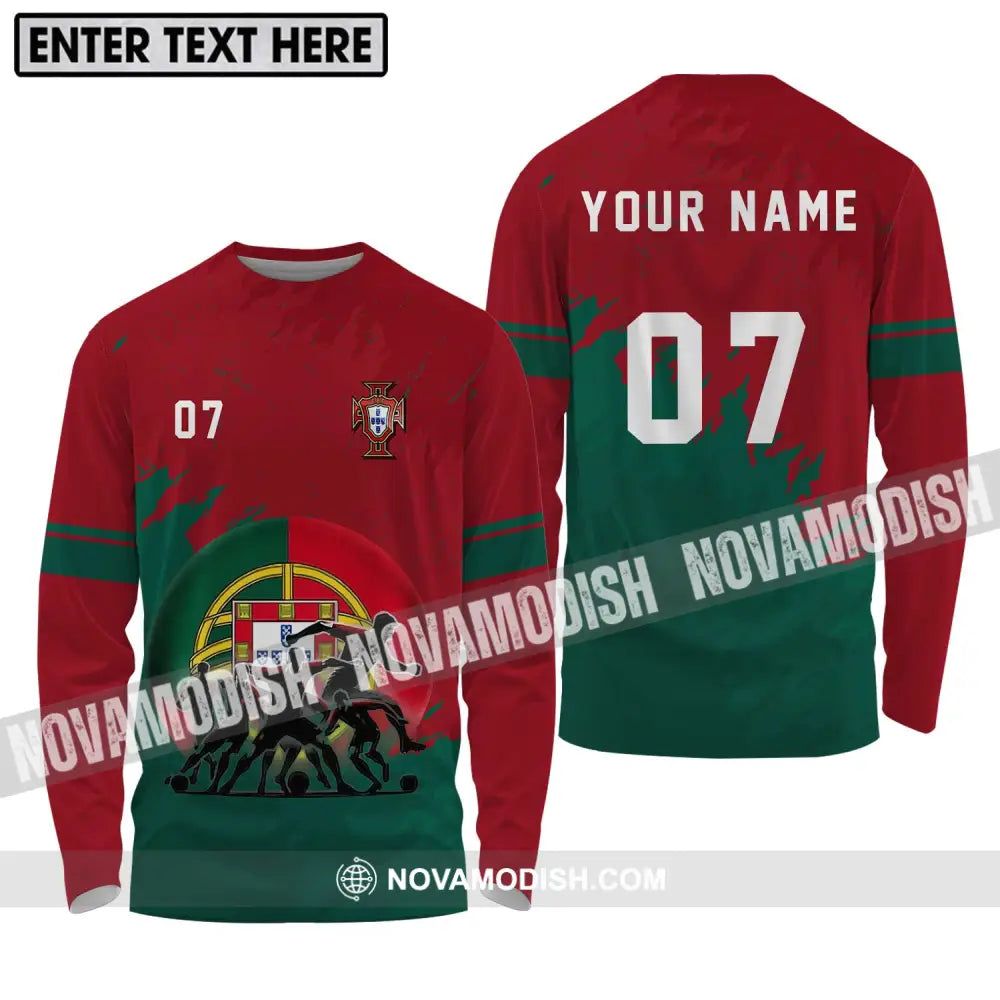 Unisex Shirt - Custom Name And Number Euro 2024 Portugal Team Shirt Long Sleeve Shirt / S T-shirt