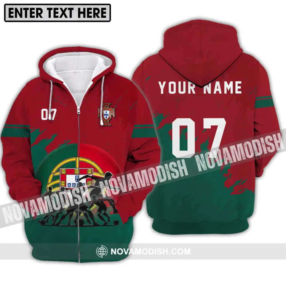 Unisex Shirt - Custom Name And Number Euro 2024 Portugal Team Shirt Zipper Hoodie / S T-shirt