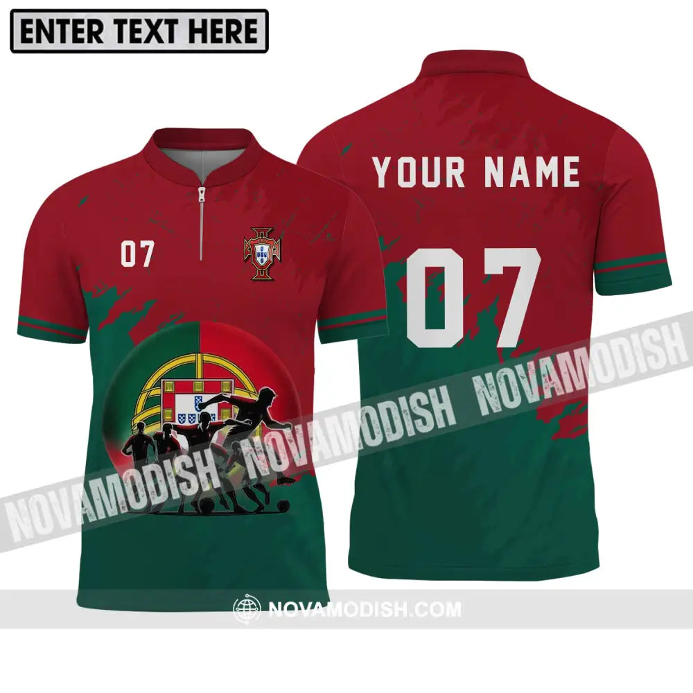 Unisex Shirt - Custom Name And Number Euro 2024 Portugal Team Shirt Zipper Polo Shirt / S T-shirt