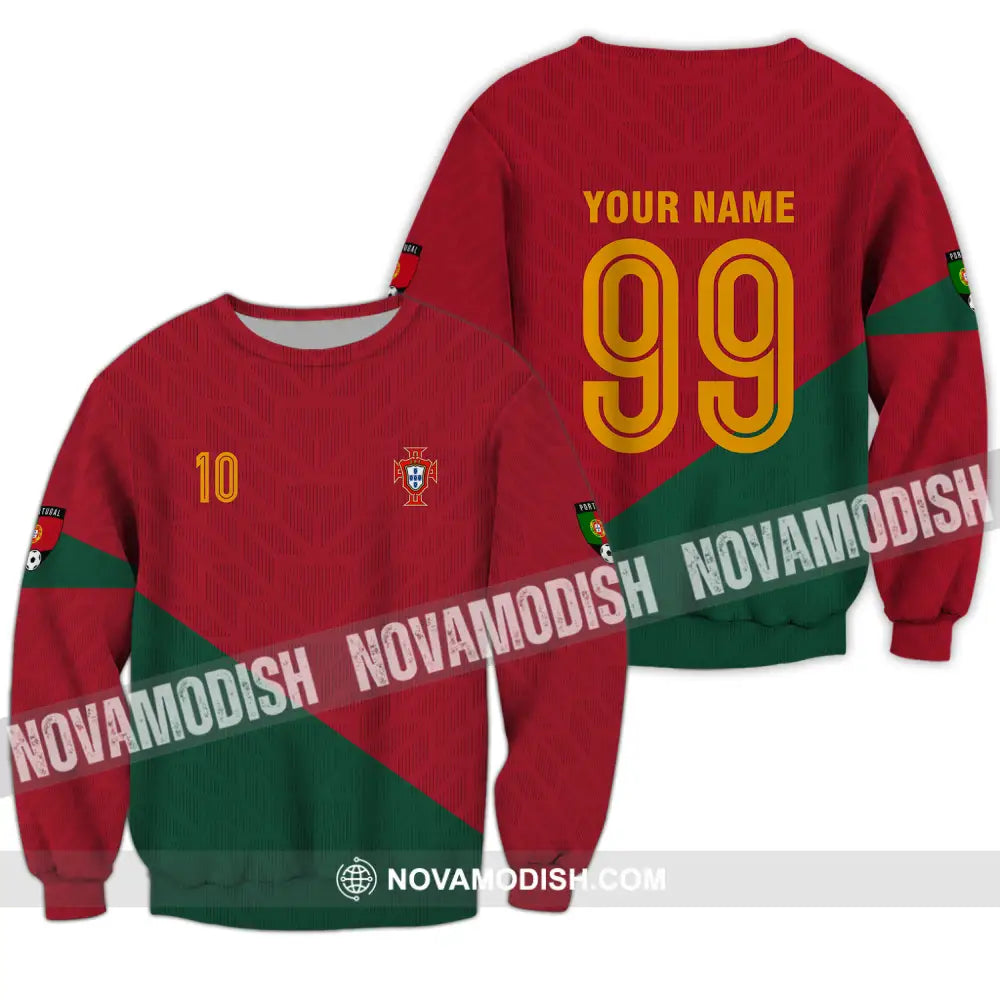 Unisex Shirt - Custom Name And Number Shirt Euro 2024 Red And Green Shirt Portugal National Team Long Sleeve / S T-shirt