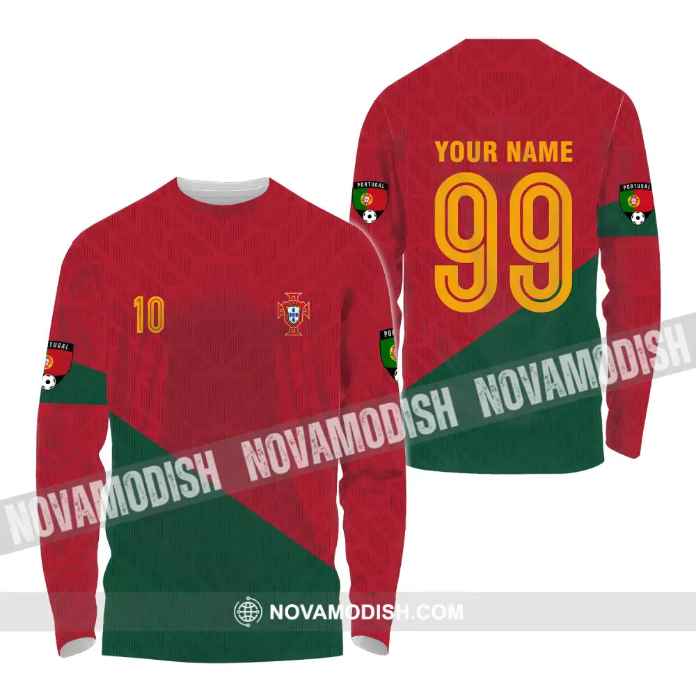 Unisex Shirt - Custom Name And Number Shirt Euro 2024 Red And Green Shirt Portugal National Team Long Sleeve Shirt / S