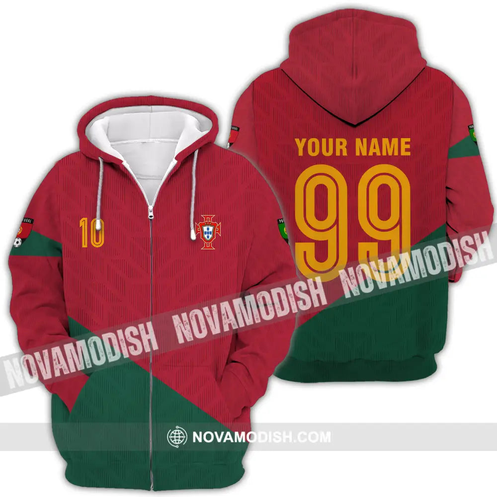 Unisex Shirt - Custom Name And Number Shirt Euro 2024 Red And Green Shirt Portugal National Team Zipper Hoodie / S