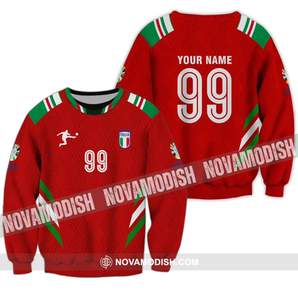 Unisex Shirt - Custom Name And Number Shirt Euro 2024 Red Shirt Italy National Team Long Sleeve / S T-shirt