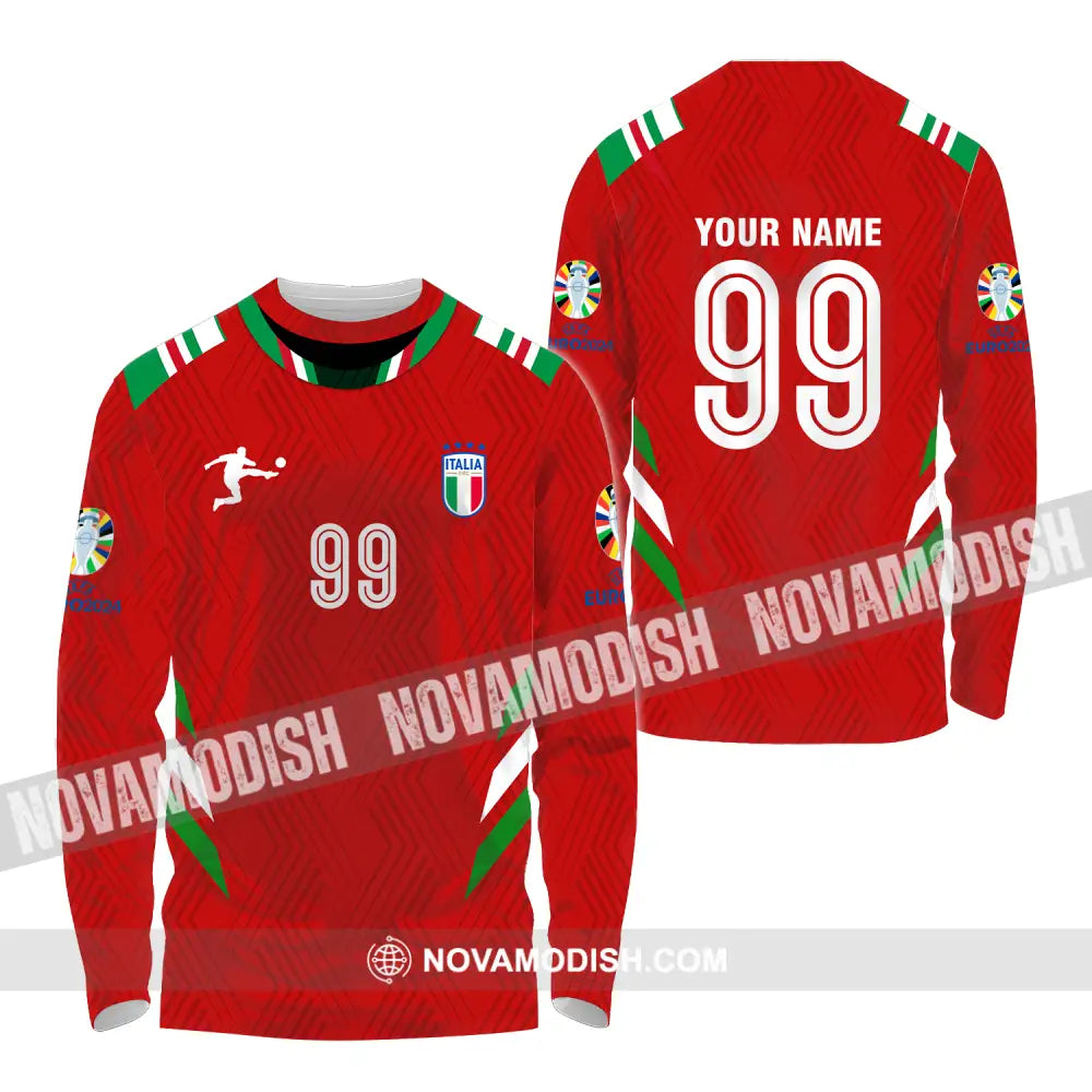 Unisex Shirt - Custom Name And Number Shirt Euro 2024 Red Shirt Italy National Team Long Sleeve Shirt / S T-shirt