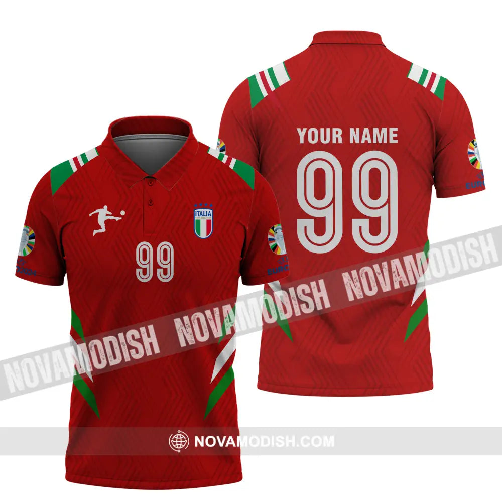 Unisex Shirt - Custom Name And Number Shirt Euro 2024 Red Shirt Italy National Team Polo Shirt / S T-shirt