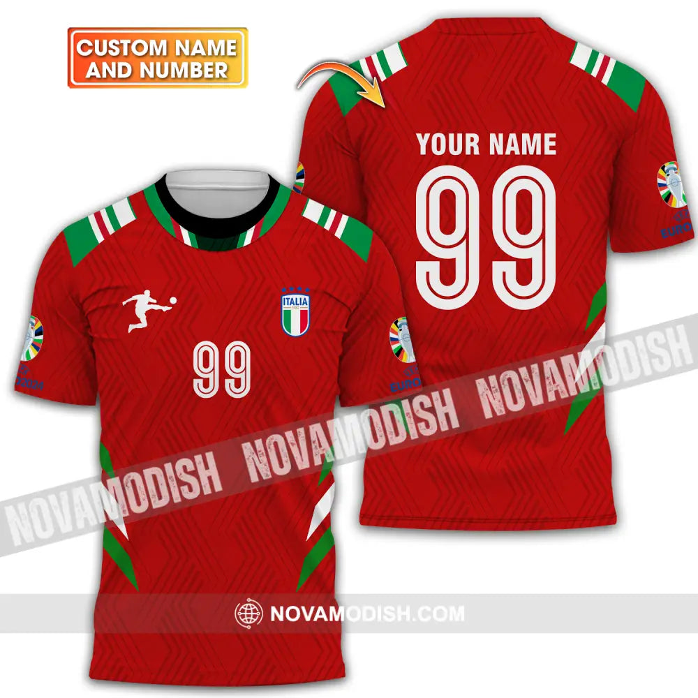 Unisex Shirt - Custom Name And Number Shirt Euro 2024 Red Shirt Italy National Team T-shirt