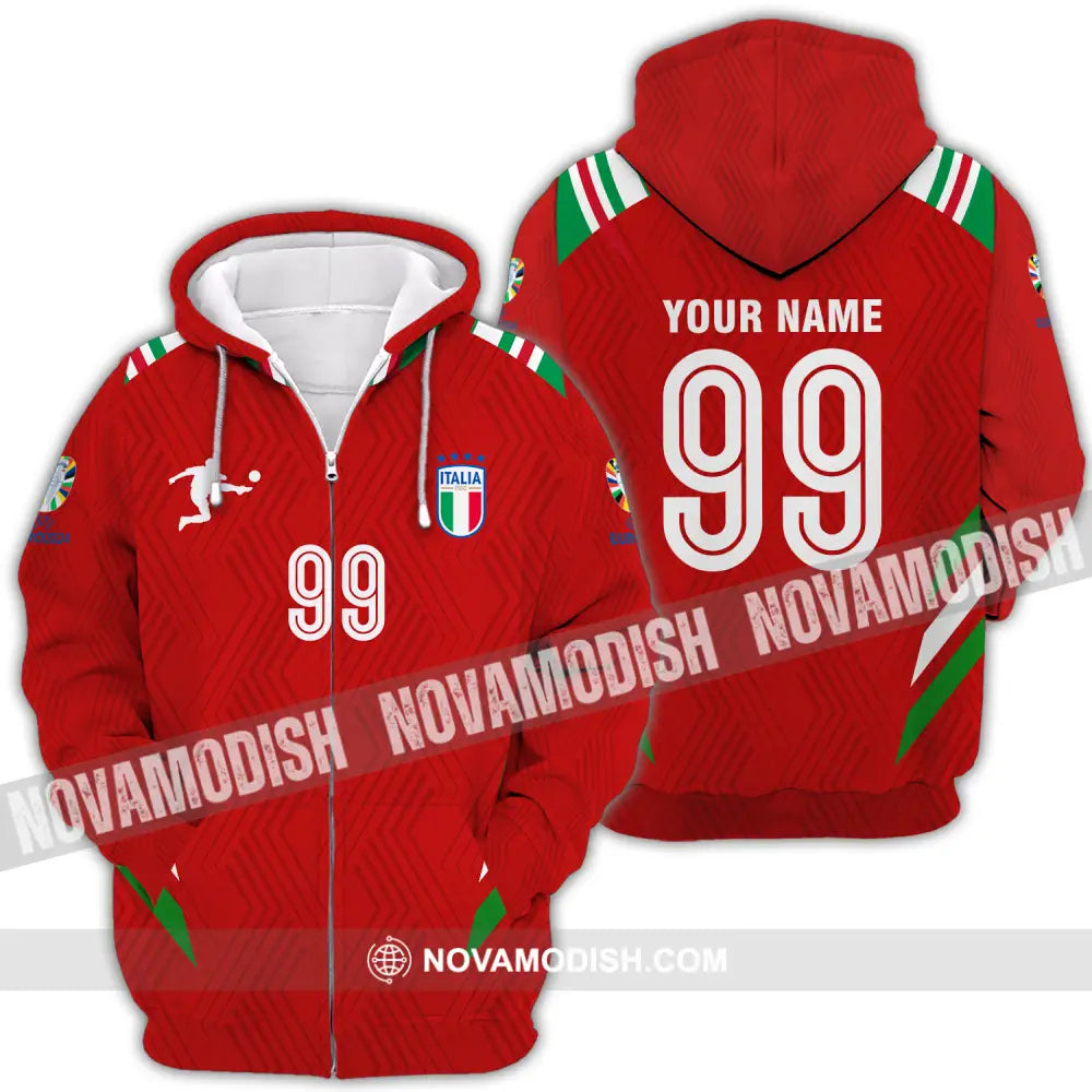 Unisex Shirt - Custom Name And Number Shirt Euro 2024 Red Shirt Italy National Team Zipper Hoodie / S T-shirt