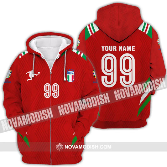 Unisex Shirt - Custom Name And Number Shirt Euro 2024 Red Shirt Italy National Team Zipper Hoodie / S T-shirt