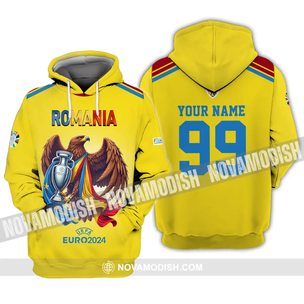 Unisex Shirt - Custom Name And Number Shirt Euro 2024 Romania Gold Cup Hoodie / S T-shirt