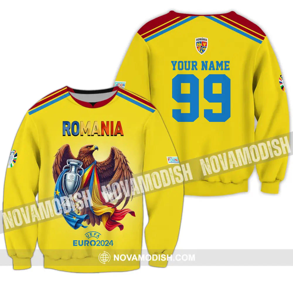 Unisex Shirt - Custom Name And Number Shirt Euro 2024 Romania Gold Cup Long Sleeve / S T-shirt