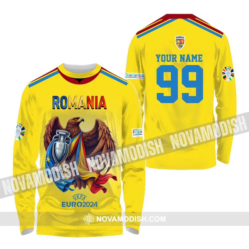 Unisex Shirt - Custom Name And Number Shirt Euro 2024 Romania Gold Cup Long Sleeve Shirt / S T-shirt