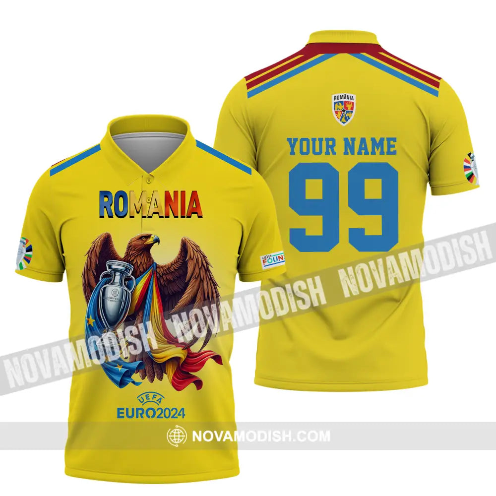 Unisex Shirt - Custom Name And Number Shirt Euro 2024 Romania Gold Cup Polo Shirt / S T-shirt
