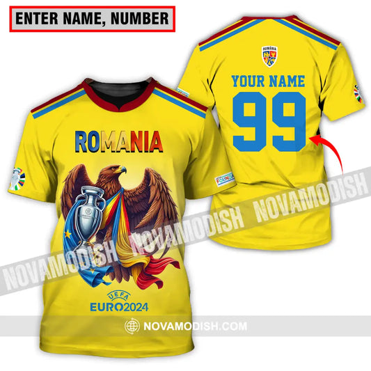 Unisex Shirt - Custom Name And Number Shirt Euro 2024 Romania Gold Cup T-shirt